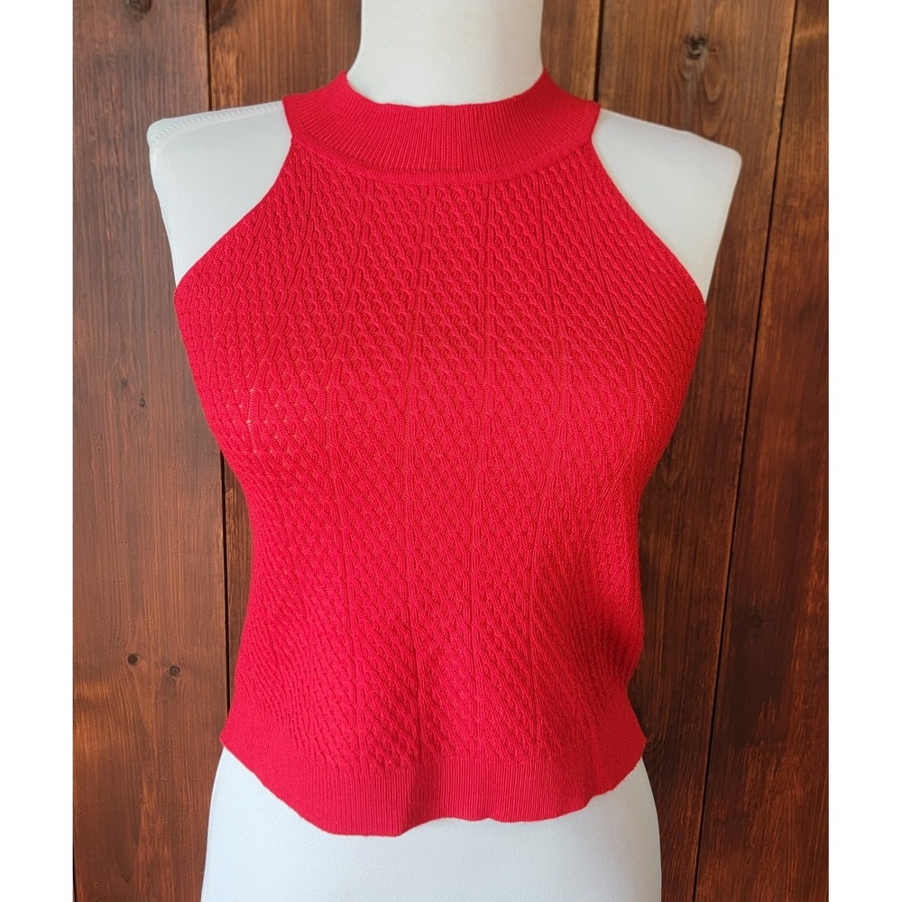 Women XS Red Sleeveless Crop Top Extra Small Stretch Tank Summer Casual Clubwear